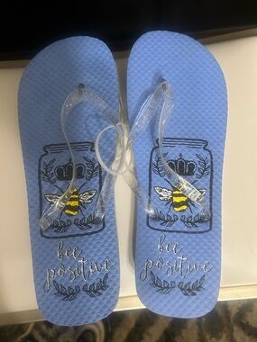 Blue 'Bee Positive' Women's Clear-Strap Sandals